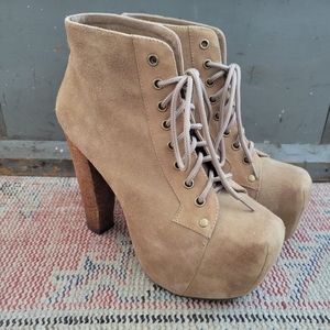 Jeffrey Campbell Havana 7 tan beige suede heels stiletto platform boots boots